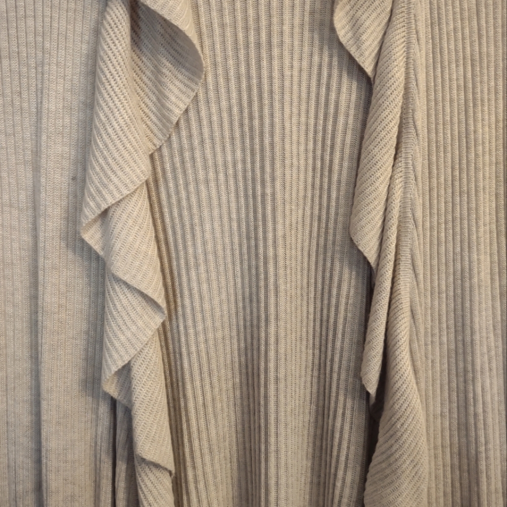 INC International Concepts Ruffle-Trim Ribbed Open Cardigan Sweater Beige - Picture 10 of 10